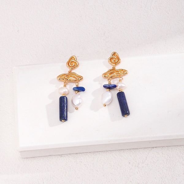 E01111-2 Lapis Lazuli Pearl Earrings