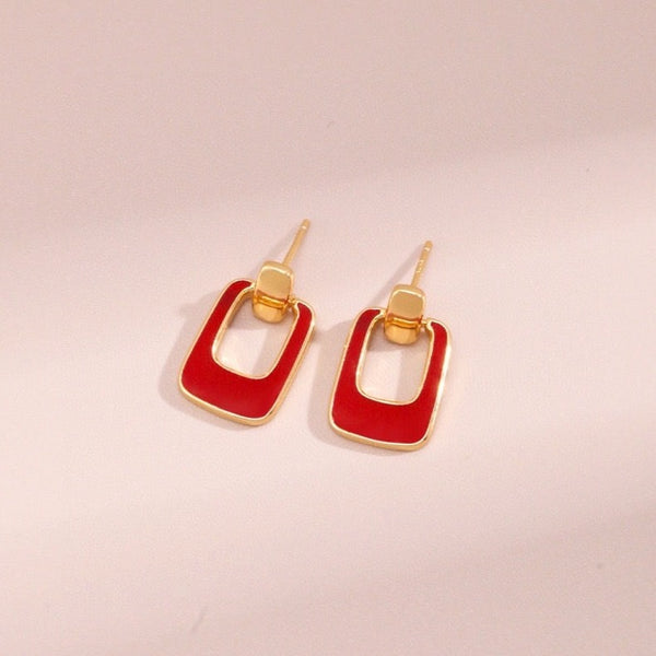 YE0053 Pure Silver Red Droplet Enamel Earrings – Stand Out on Festive Occasions