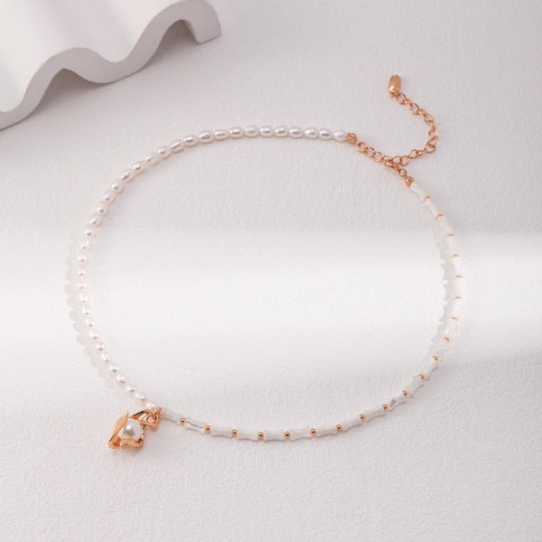 Versatile Orchid Bamboo Pearl Necklace (Dual-sided Design)