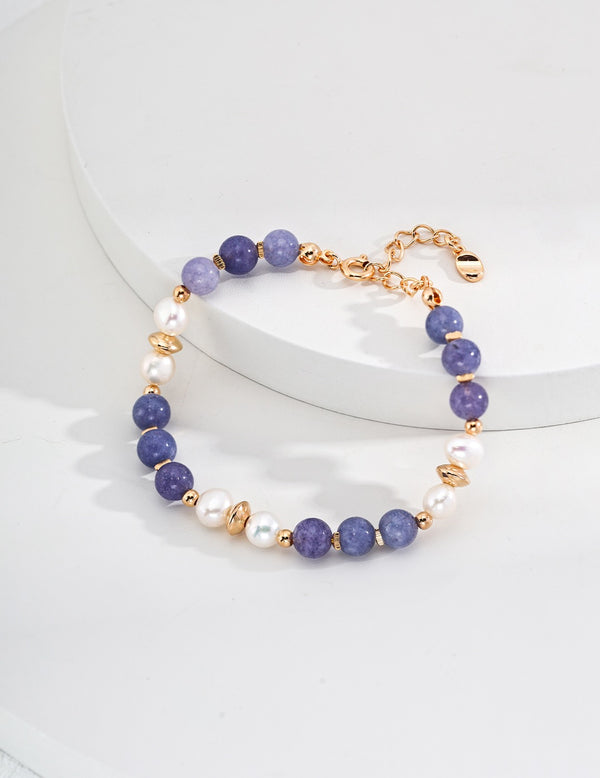 SL0155-2 S925 Silver Minimalist Natural Pearl & Lepidolite Bracelet