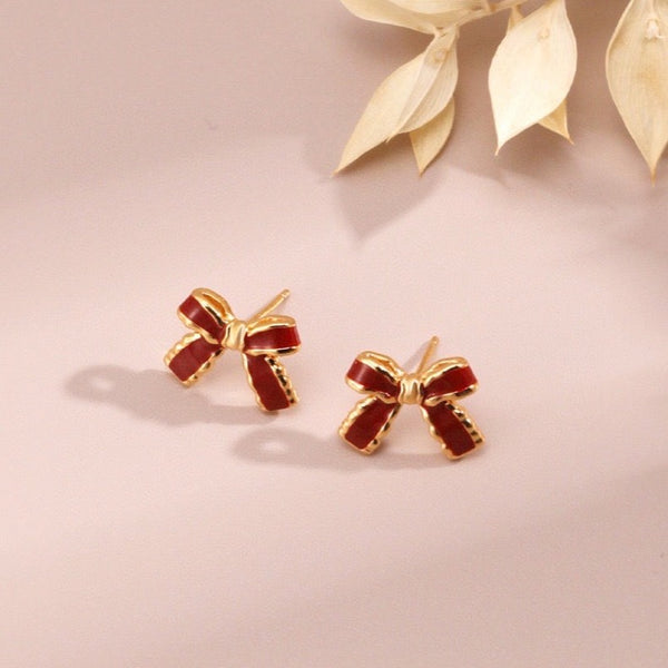 YE0049 Pure Silver Red Drip Glaze Butterfly Earrings - Festival Series