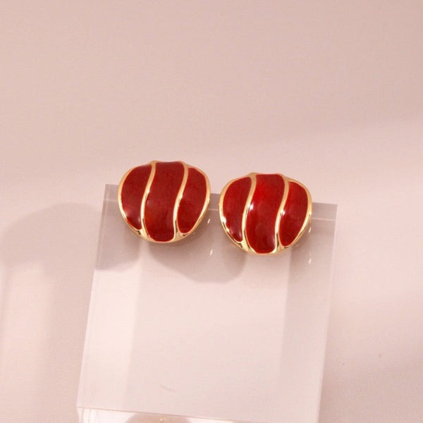 E0804 Chinese Red Drip Glaze Earrings - Festival Series