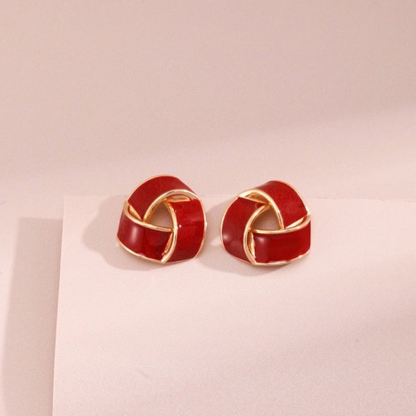 E0800 Chinese Red Drip Glaze Earrings - Festival Series