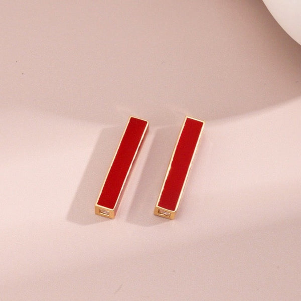 YE0061 Rectangular Chinese Red Drip Glaze Earrings - Festival Series