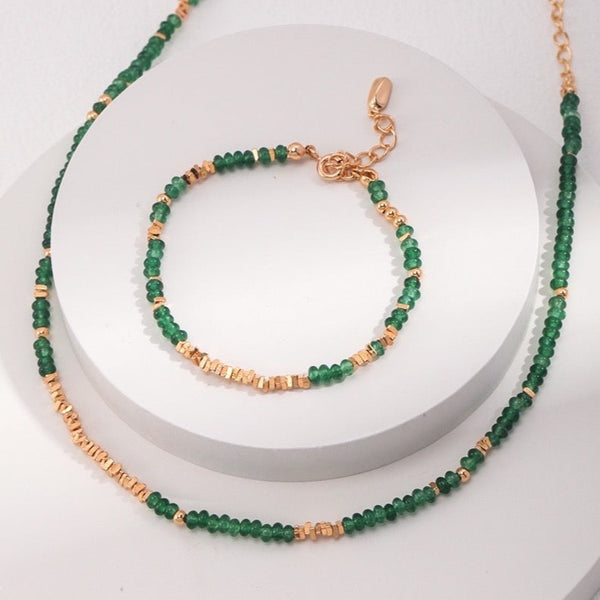 SL0100 Emerald Silver Necklace and Bracelet Set