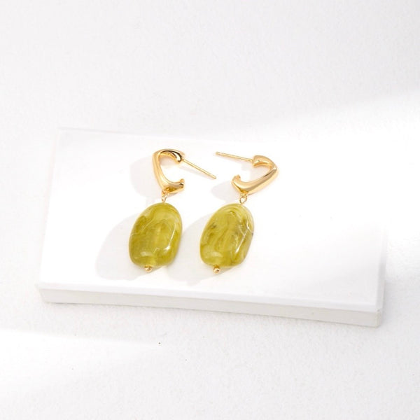 Green Resin Sterling Silver Earrings | Modern Style