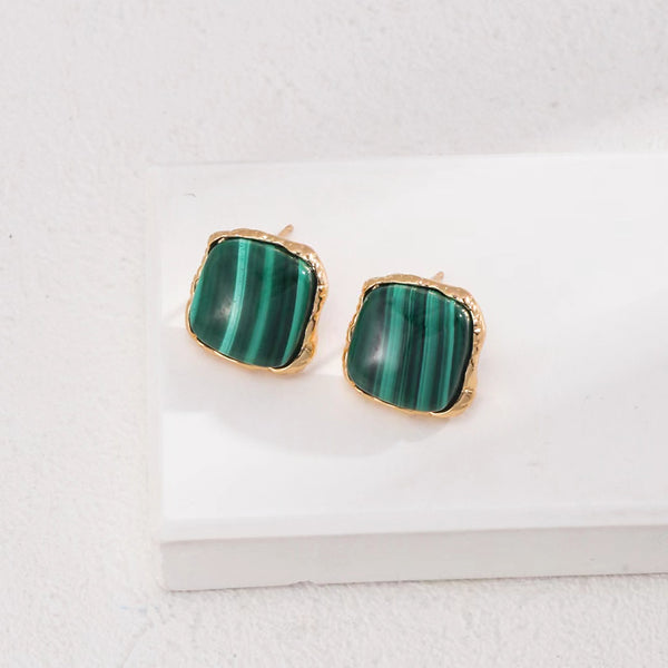 E01044-2 Pure Silver Malachite Earrings